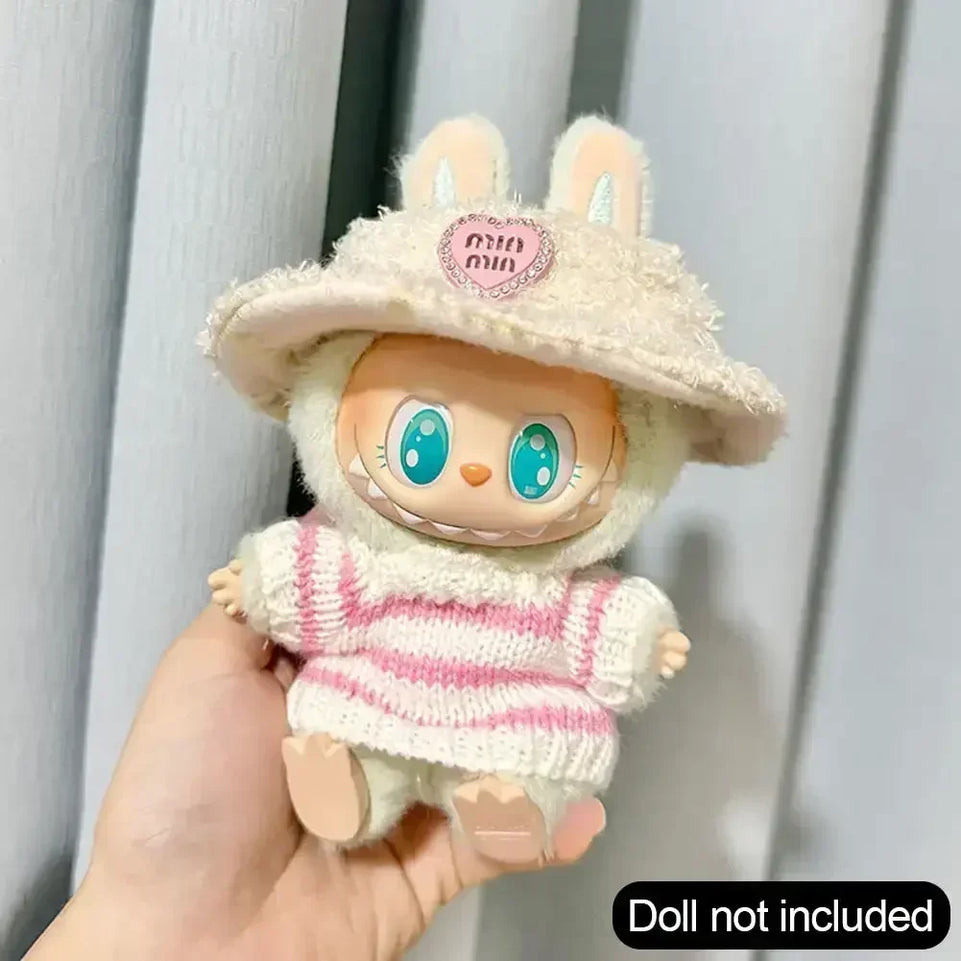 For Labubu V1 V2 Idol Cute Doll Clothes Fashion Sweater Outfit Accessories Sitting Party Pink White