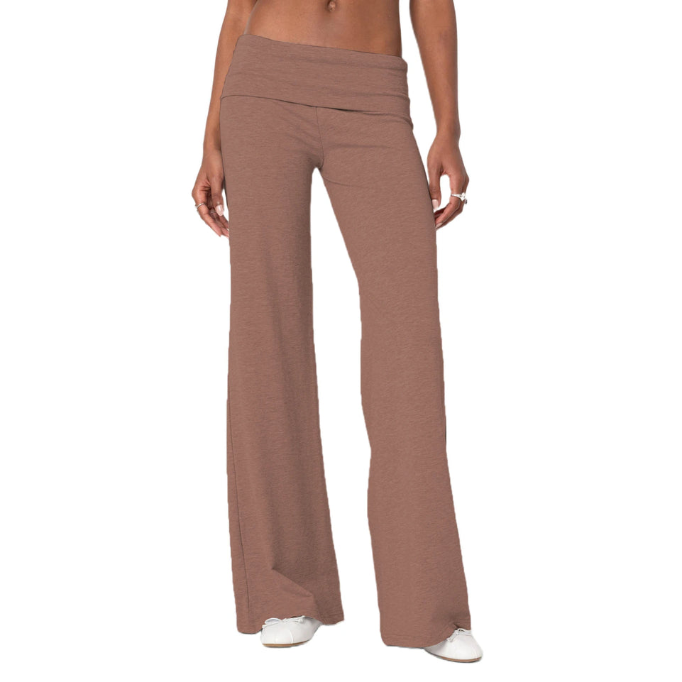 Women Low Waist Flare Leggings Fold Over Skinny Yoga Pants Wide Leg Stretchy Bootcut Bell Bottoms Leggings Loungewear Sweatpants