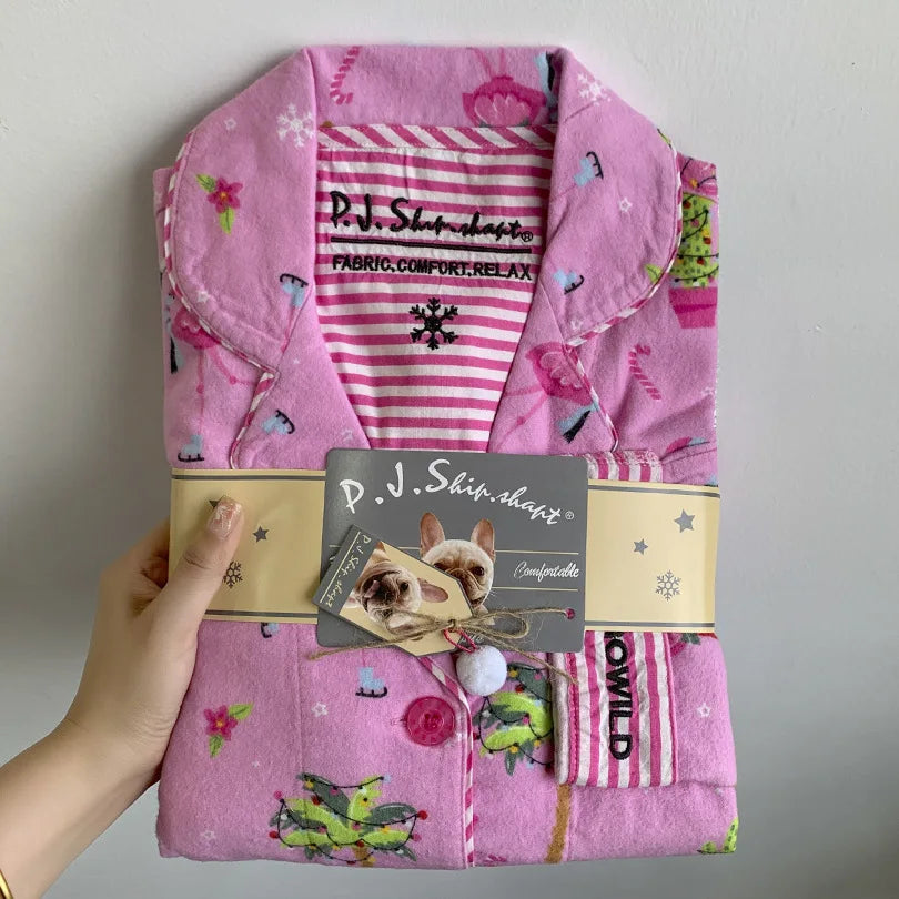 New Loungewear Women 2 Piece Set Pj Sets Loose Cartoon Women Outfit 100% Cotton Pajamas for Women Casual Sleepwear Set Pijamas