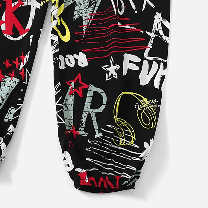 Women's summer loose and versatile trendy casual pants, wide leg sleeping pants, lantern pants, black and red letter pants