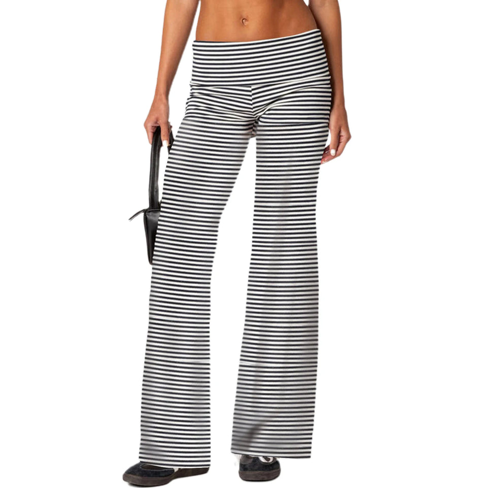 Women Low Waist Flare Leggings Fold Over Skinny Yoga Pants Wide Leg Stretchy Bootcut Bell Bottoms Leggings Loungewear Sweatpants