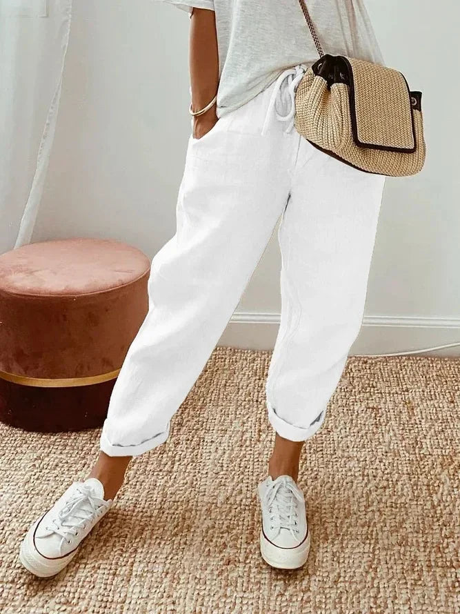 Women's Casual Pants Solid Color Drawstring Elastic Waist Trousers with Pockets Lounge Fashion Straight Pants