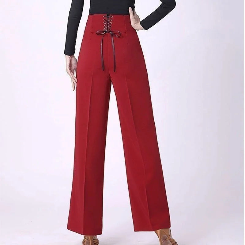 Women Trousers Latin Dance Pants Modern Dance Ballroom Dancing Wide-Leg Pants Ladies High Waist Casual Loose Chiffon Trousers