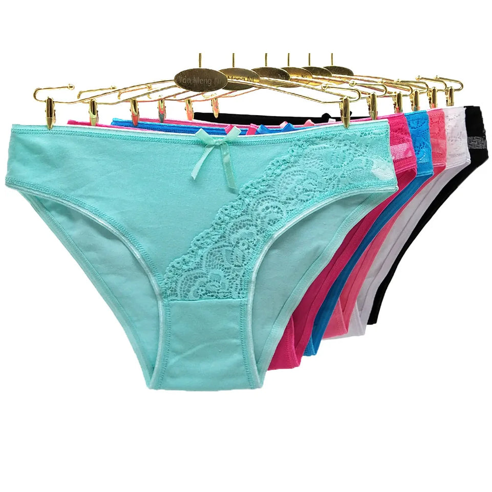 Women Underwear Cotton Sexy Lace Low Waist Soft Panties Hipster Briefs Ladies Knickers Lingerie for Women 5 Pcs/set