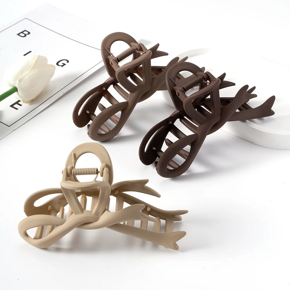 13CM Matte Hair Clips Vintage Ribbon Bow Hair Claws Crab Headwear Hairpins Shark Ponytail For Women Hair Accessories Barrettes