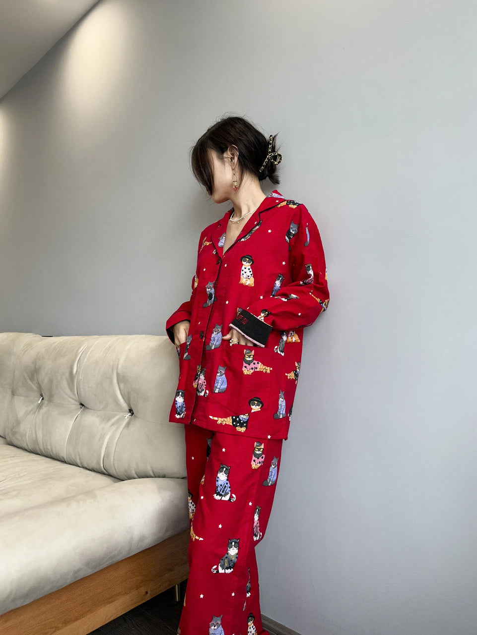 New Loungewear Women 2 Piece Set Pj Sets Loose Cartoon Women Outfit 100% Cotton Pajamas for Women Casual Sleepwear Set Pijamas