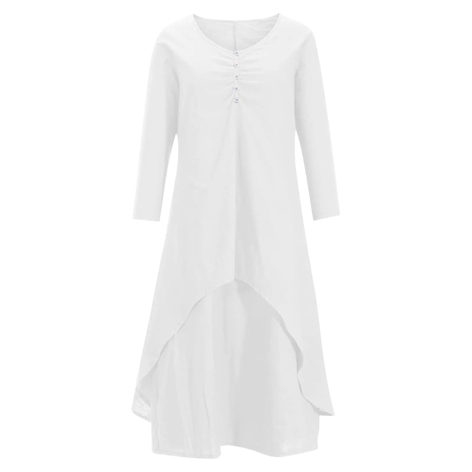 Women Elegant Linen White Dresses Bohemia Layering Vintage Robe Long Sleeve Loose Long Dress Female Autumn Vestidos