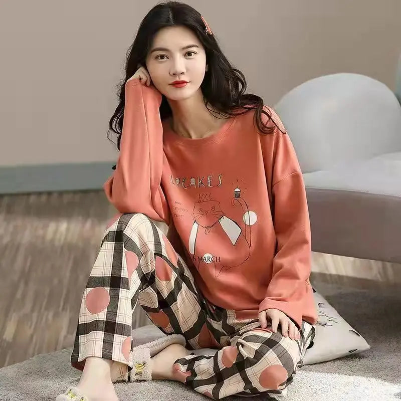 New Ladies Pajamas Loungewear Set Women's Spring and Autumn Style Long Sleeved Autumn Winter Loungewear Women's Plus Size Pajama