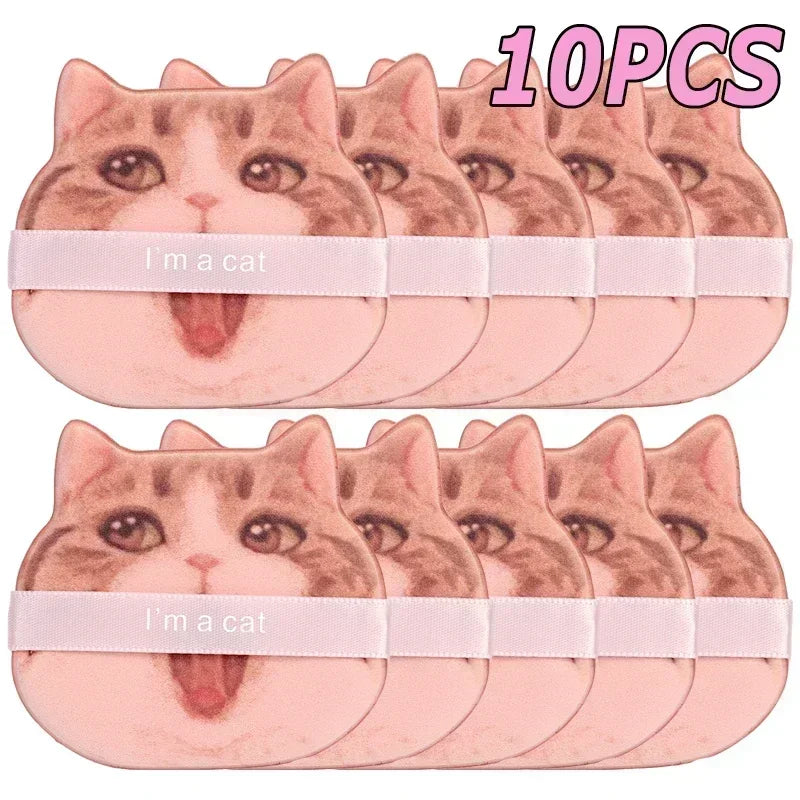 10PCS Cute Cat Makeup Puff Foundation Cosmetic Puff Smooth Powder Concealer Beauty Dry and Wet Dual-use Powder Puff Makeup Tool